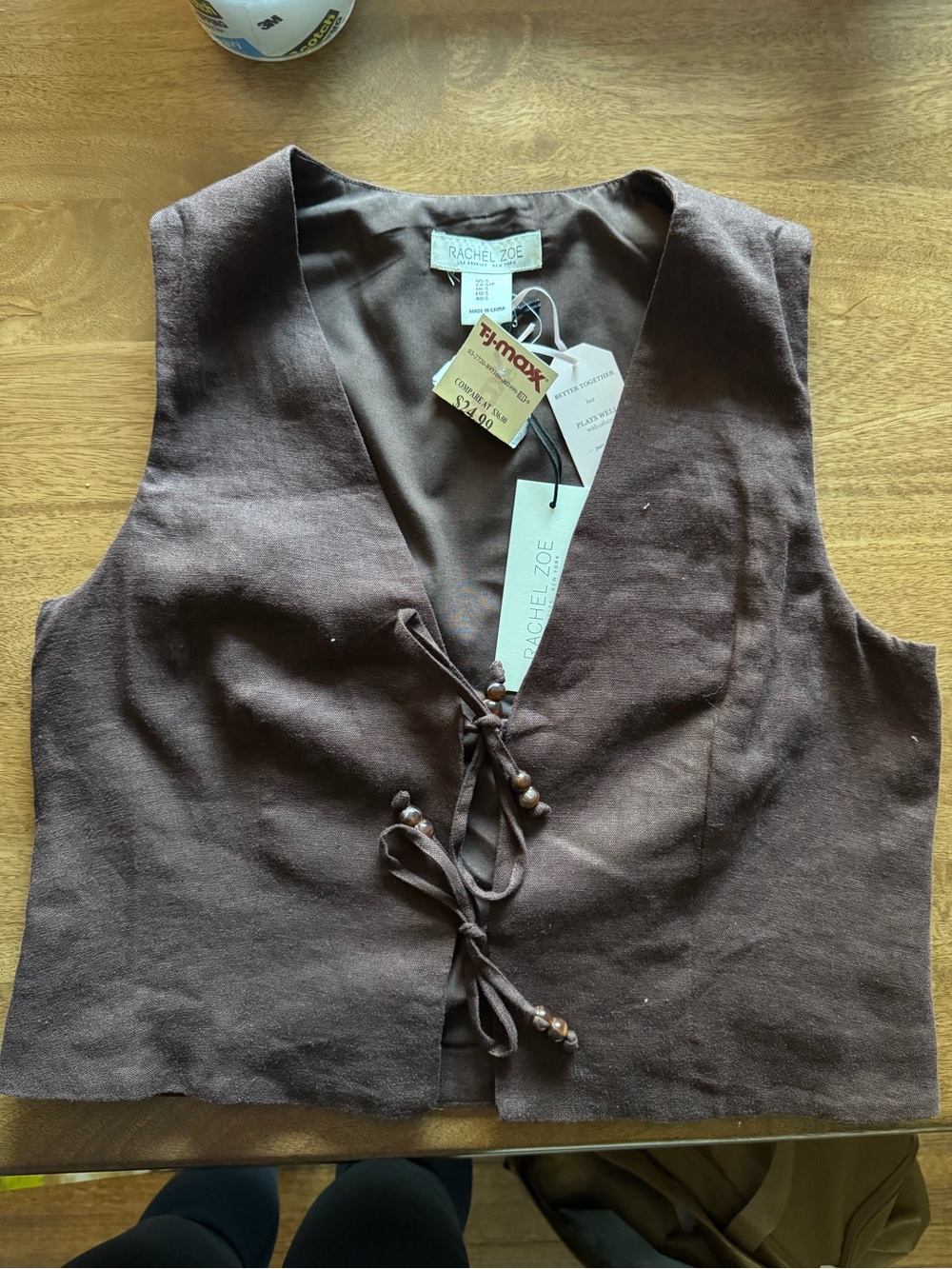 Rachel Zoe Brown Lace-Up Crop Vest tie front